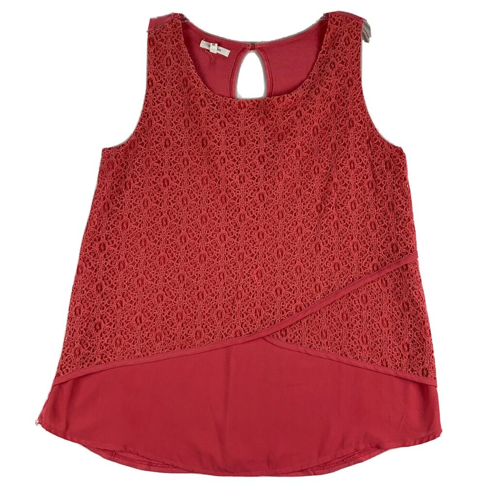 Maurices Womens Tank Top Blouse Size Medium Lace Sleeveless Keyhole Back Layered